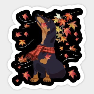 Maple Dog Leaf Fall Hello Autumn Funny Dachshund Lover Sticker